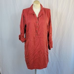 Time and Tru XXL 18/10 2X Dusty Salmon Denim Shirt Dress Long Sleeve Button Down